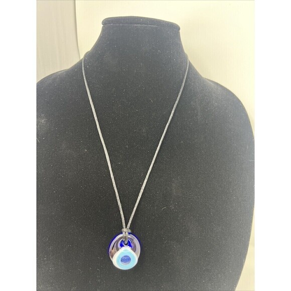 Vintage 90's/ 2000's Style Murano Glass Evil Eye Pendant On Black Cord Necklace - Picture 4 of 9